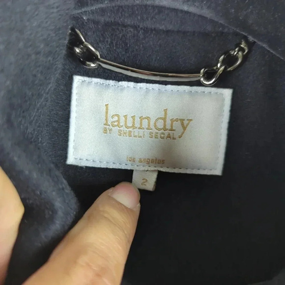 Laundry By Sheli Segal Size 2 Woolen Blend Jacket Black Double Breasted Belted - Picture 7 of 14